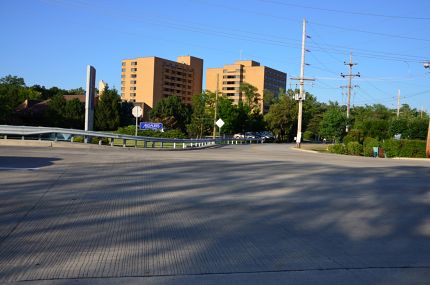 Crossing Milwaukee Ave on Des PLaines River Trail ride