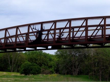 Outside view of elk head on bike trail bridge